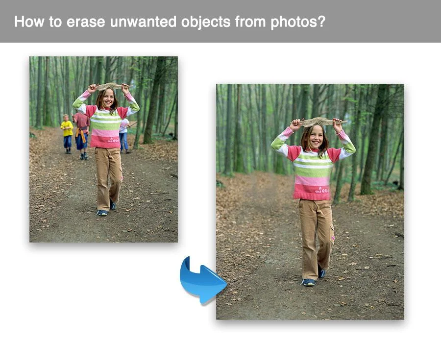 before and after using remove people from photos