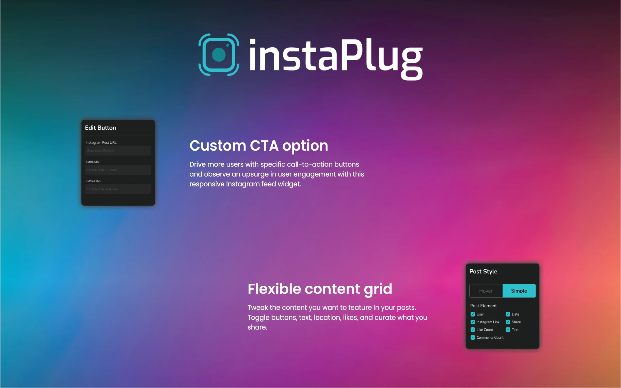 Custom CTA Option & Flexible content grid Instagram widgets for website