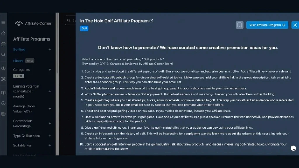 Promotion ideas - affiliate program database