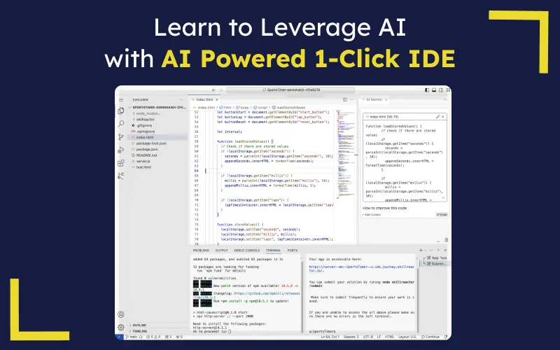 AI powered 1-click IDE feature of SkillReactor - learn to code