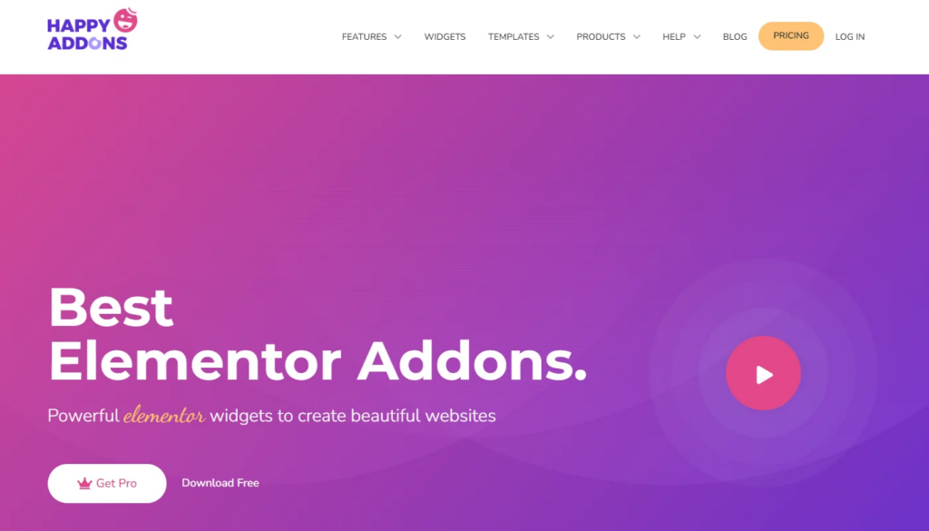 Happy Addons Website homepage preview