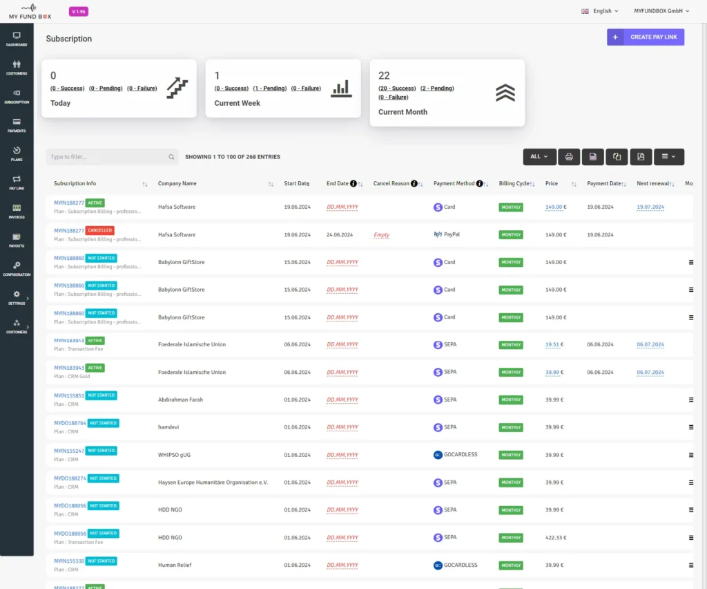 MYFUNDBOX - Subscription Billing Software Customer Portal
