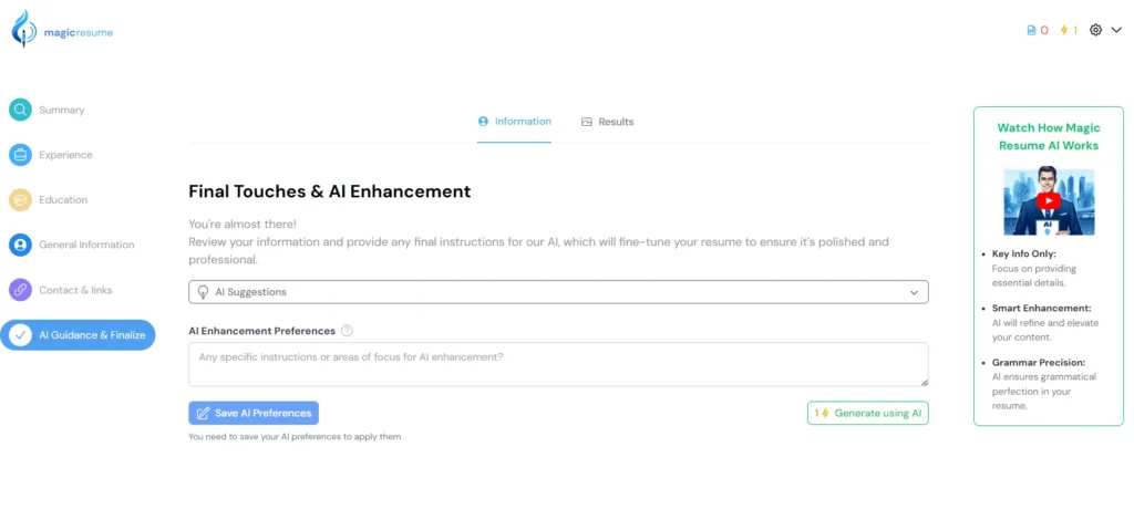 AI Guidance Feature Of MagicResumeAI - Best AI Resume Builder - How to create a resume