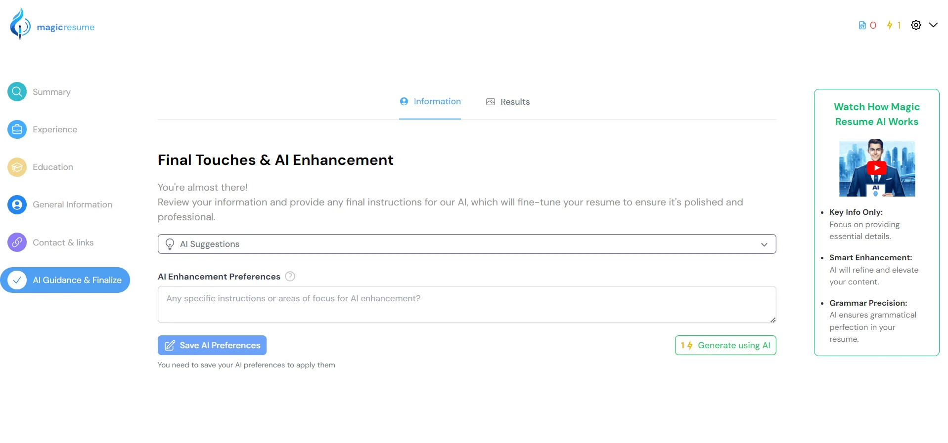 AI Guidance Feature Of MagicResumeAI - Best AI Resume Builder - How to create a resume
