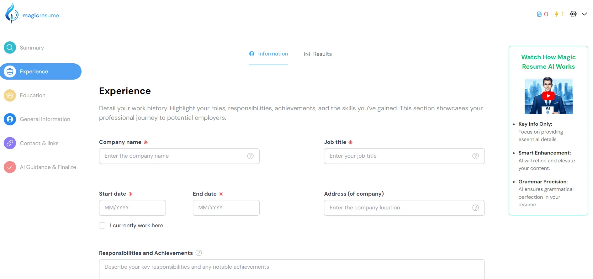 MagicResumeAI - AI Resume Builder Add your experience to create resume