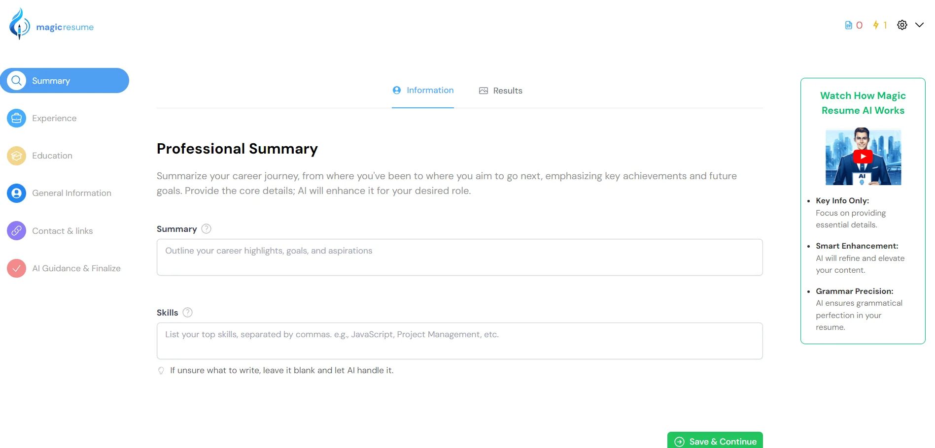 Write Your Professional Summary and allow MagicResumeAI - Best AI Resume Builder Feature