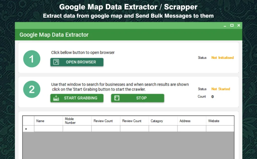 Google maps data extractor feature of WhatsApp Bulk Message Sender