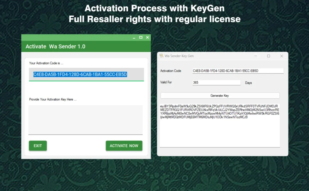 Keygeb reseller rights feature - WhatsApp Marketing Tool