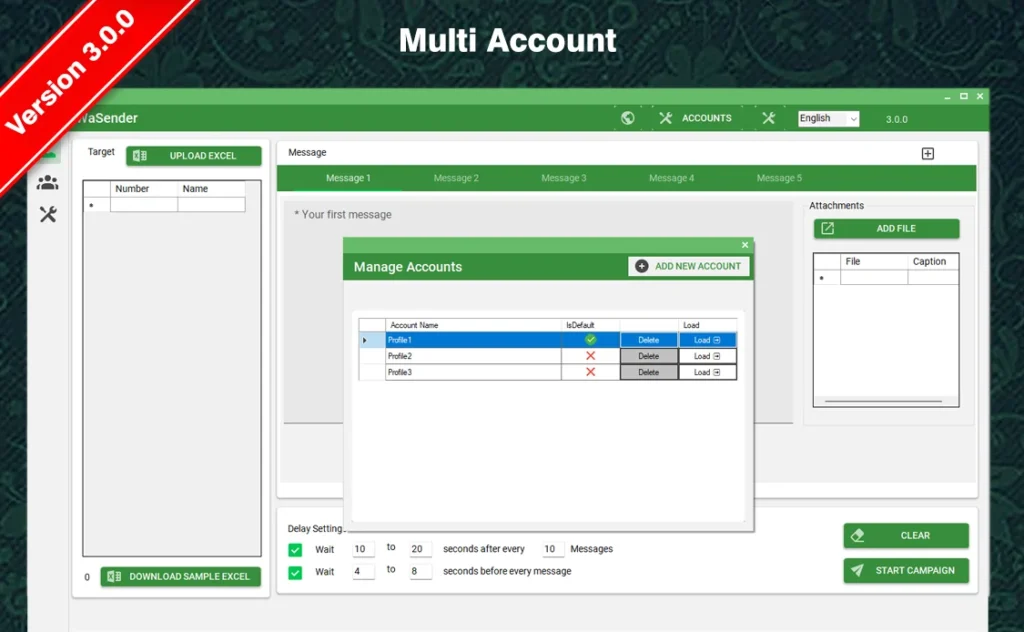 Multi accounts preview - WhatsApp Marketing Tool. wa sender chrome plugin