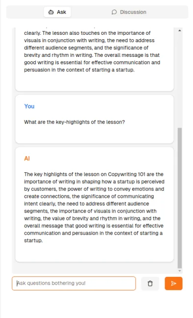 AI chatbot to answers all the queries and doubts related to the course