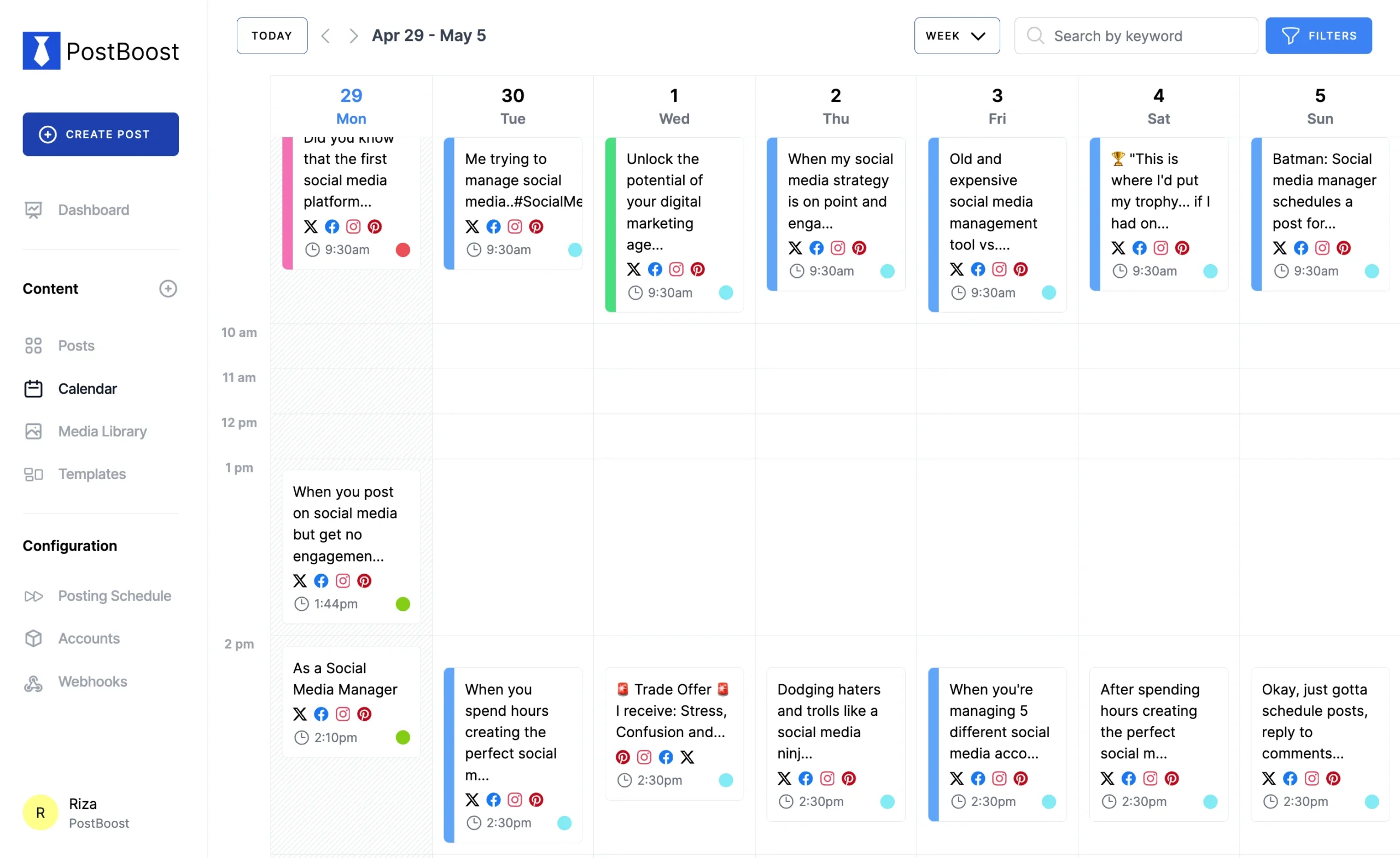 Social Media Management Tool PostBoost Content Calendar and Scheduler