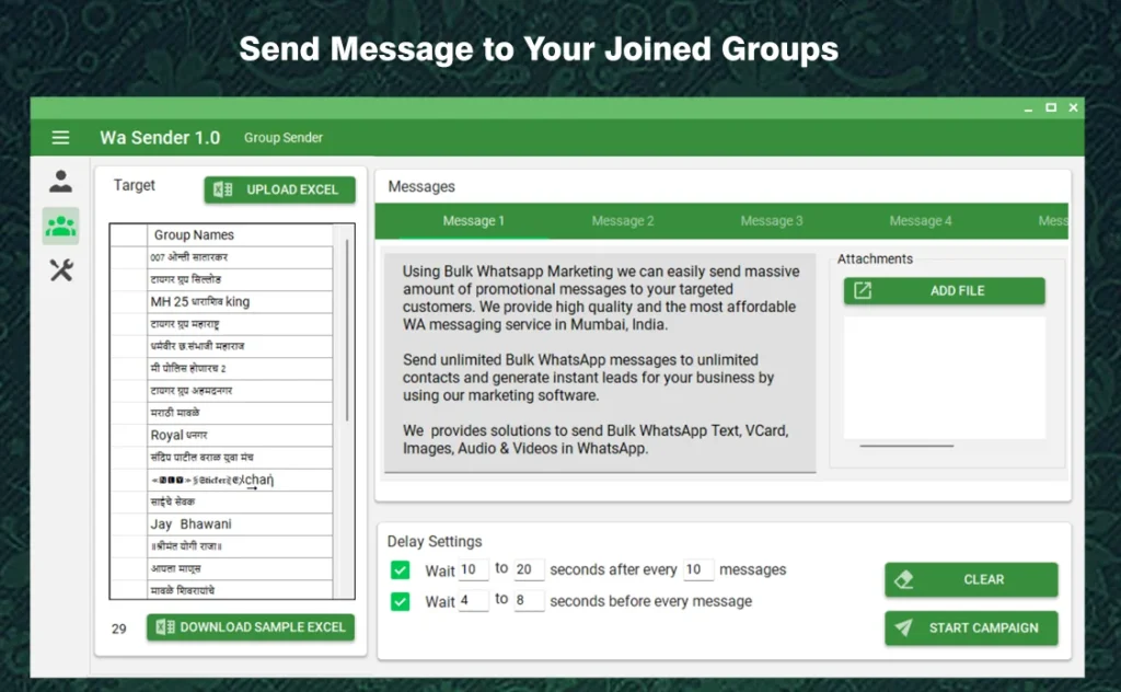 Send message to joined grouos preview. wa sender chrome plugin