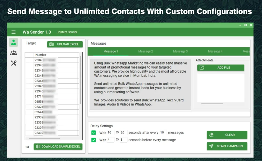 Send unlimited whatsapp messages feature. wa sender download