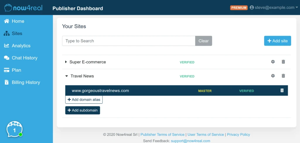 Sites UI - Live Chat Software