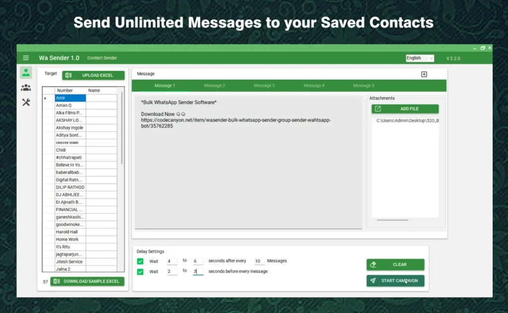 Send unlimited messages to saved - contacts - WhatsApp Marketing Tool. wa sender download