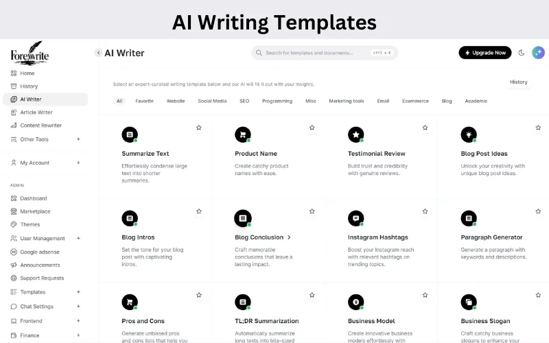 Forewrite AI Writing Templates