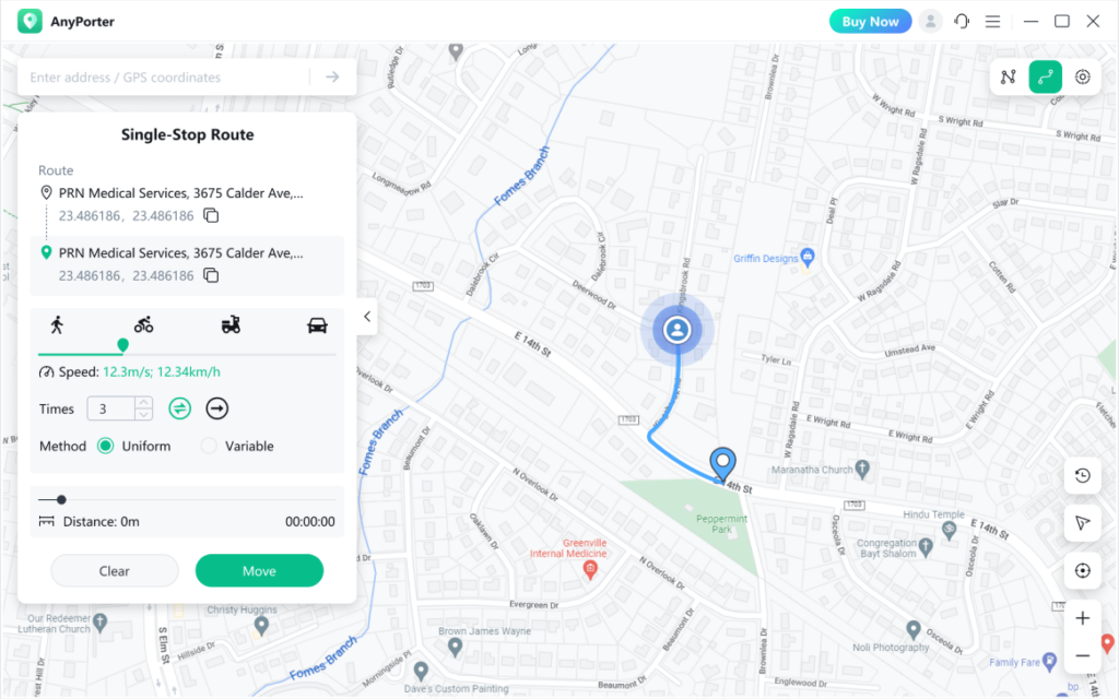 Anyporter One Click to Change Your GPS Location feature.