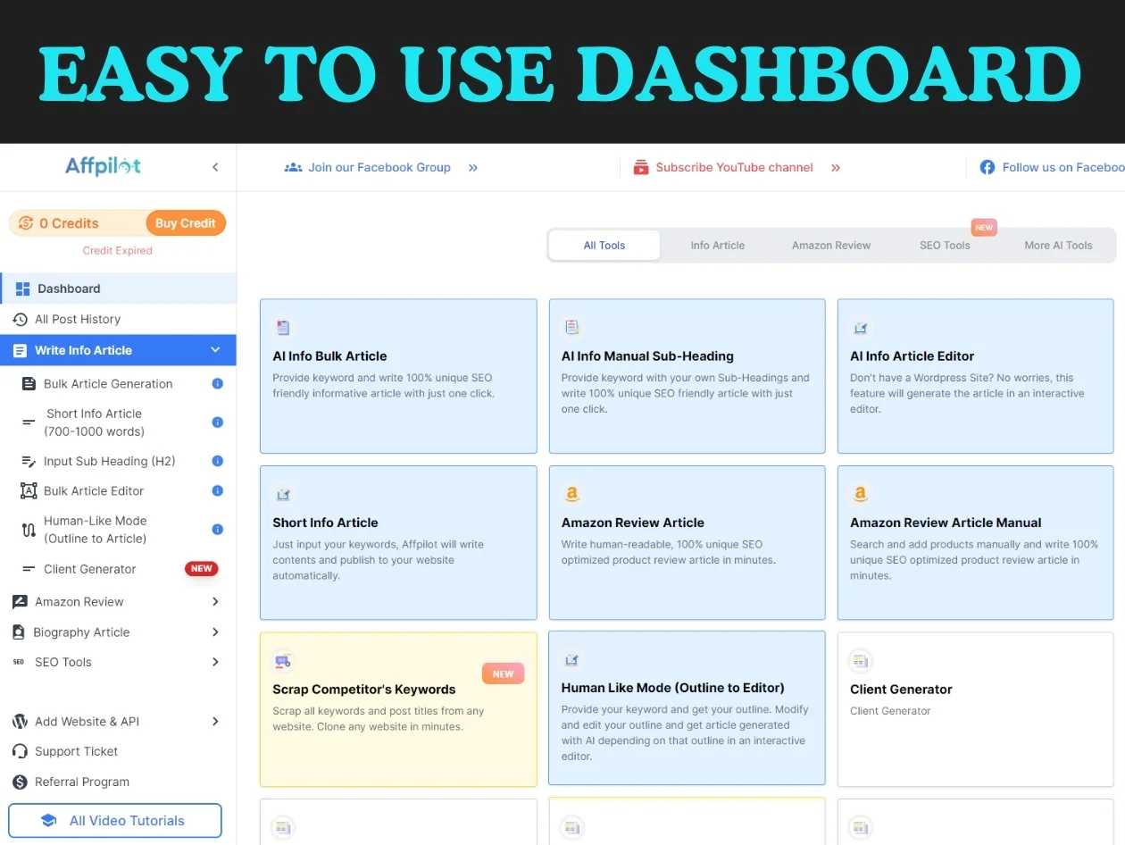 Affpilot - AI Content Writer Dashboard UI