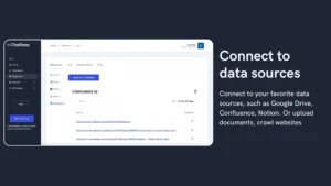 ChatBees data sources page showing Confluence integration and supported connections.