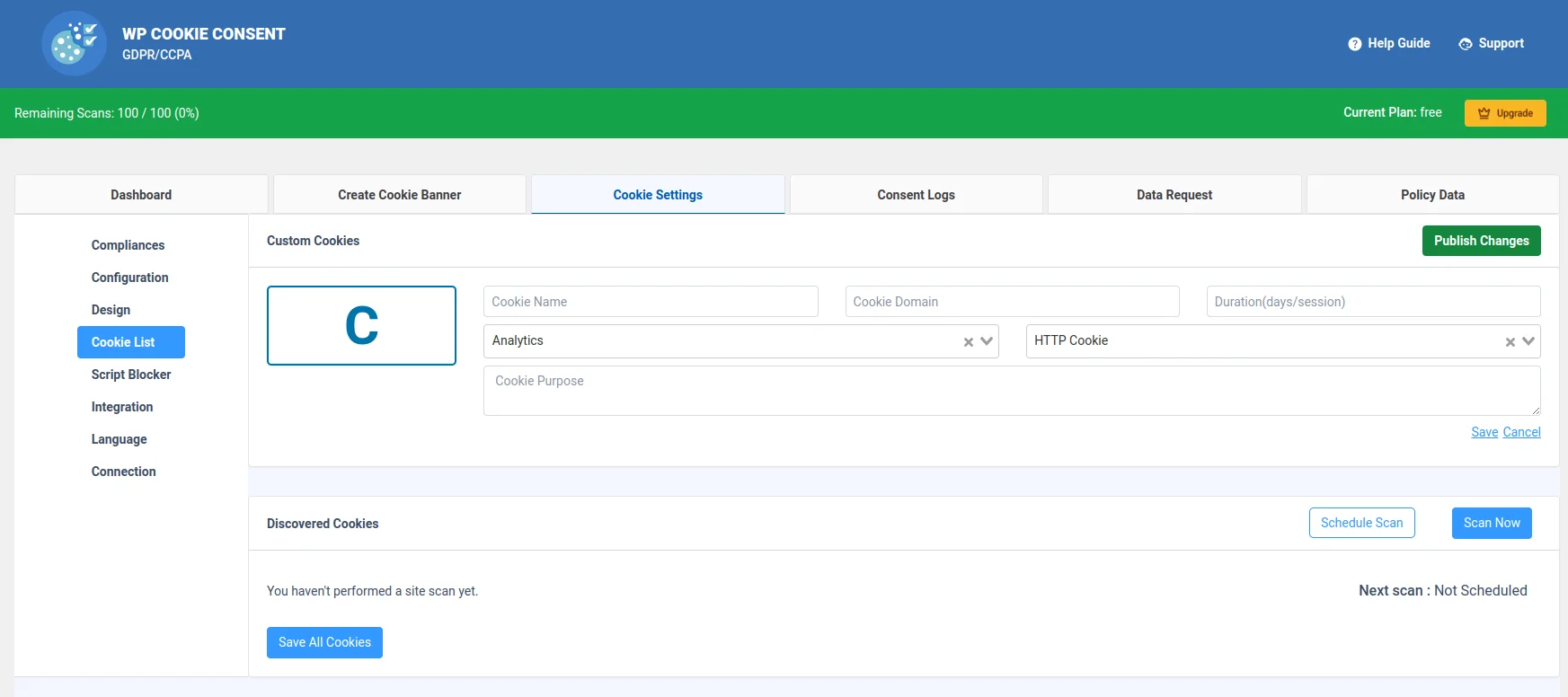 Cookie List Feature Of WP Legal Pages Compliance Platform - Best Privacy Policy Generator