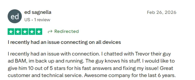 Customer review of FastestVPN on Trustpilot