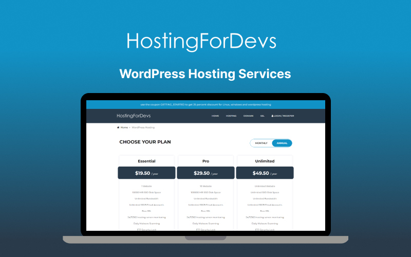 Hosting For Devs – WordPress Hosting Services | Annual Access | Essential Plan