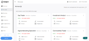 LoopCV - MyLoops preview displaying various loops created by the user for job application