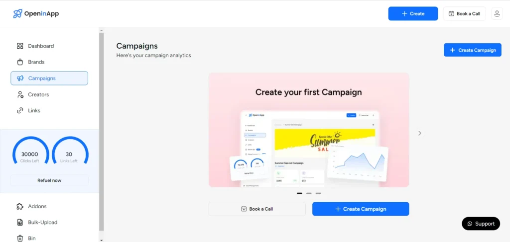 Create Your Campaigns Feature of OpeninApp Link Generator and App Opener