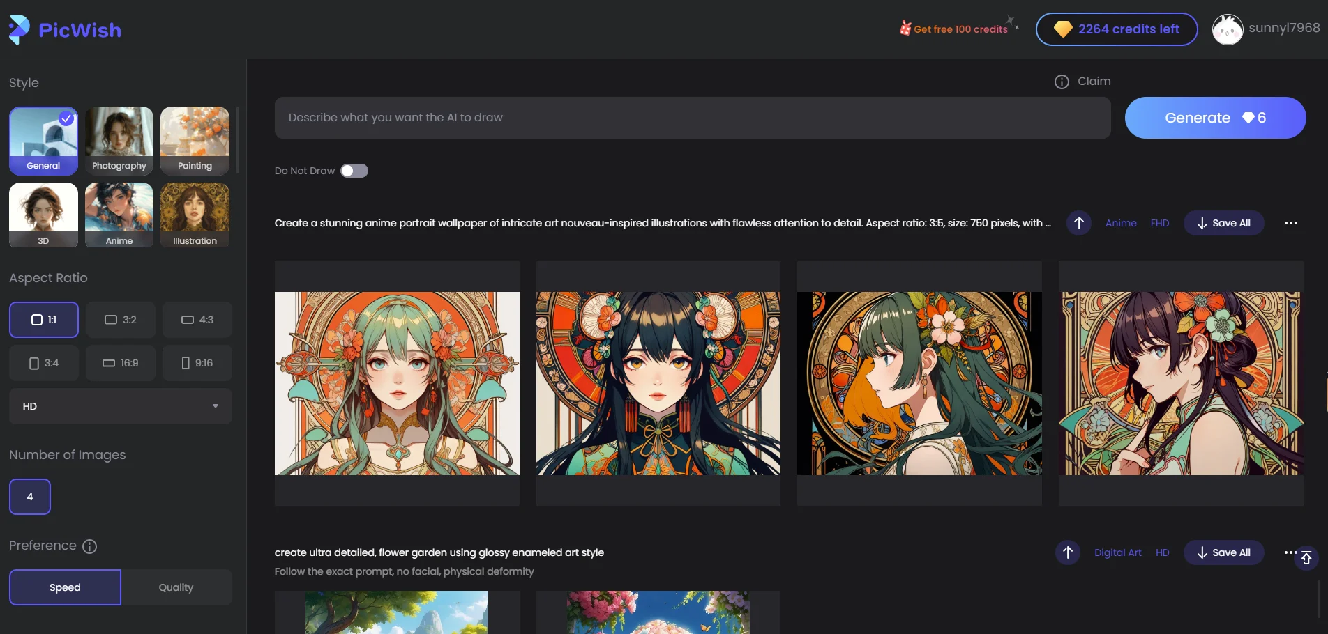 Picwish AI art generator UI