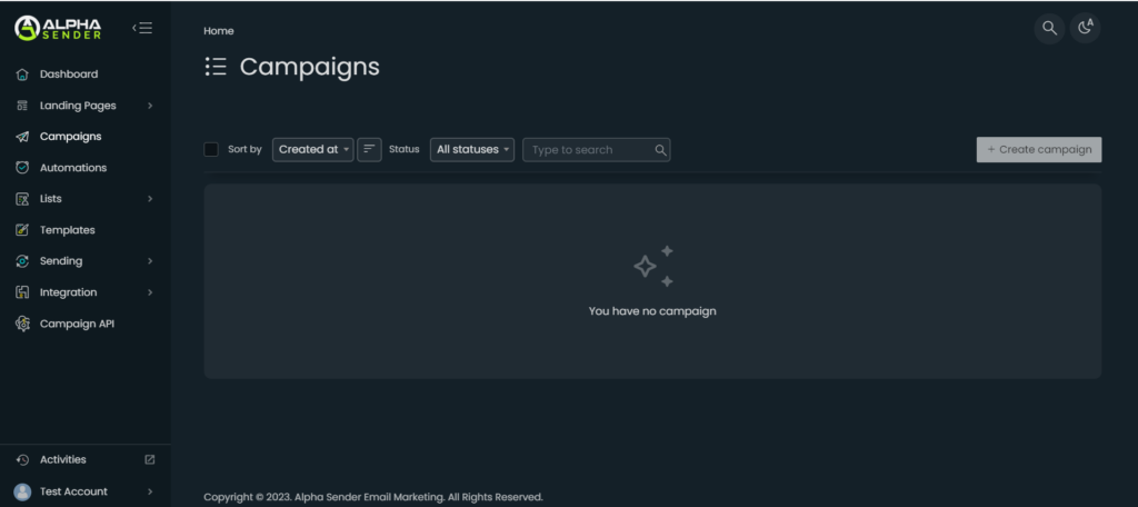 Campaigns Preview of Alpha sender - Ai email marketing tool