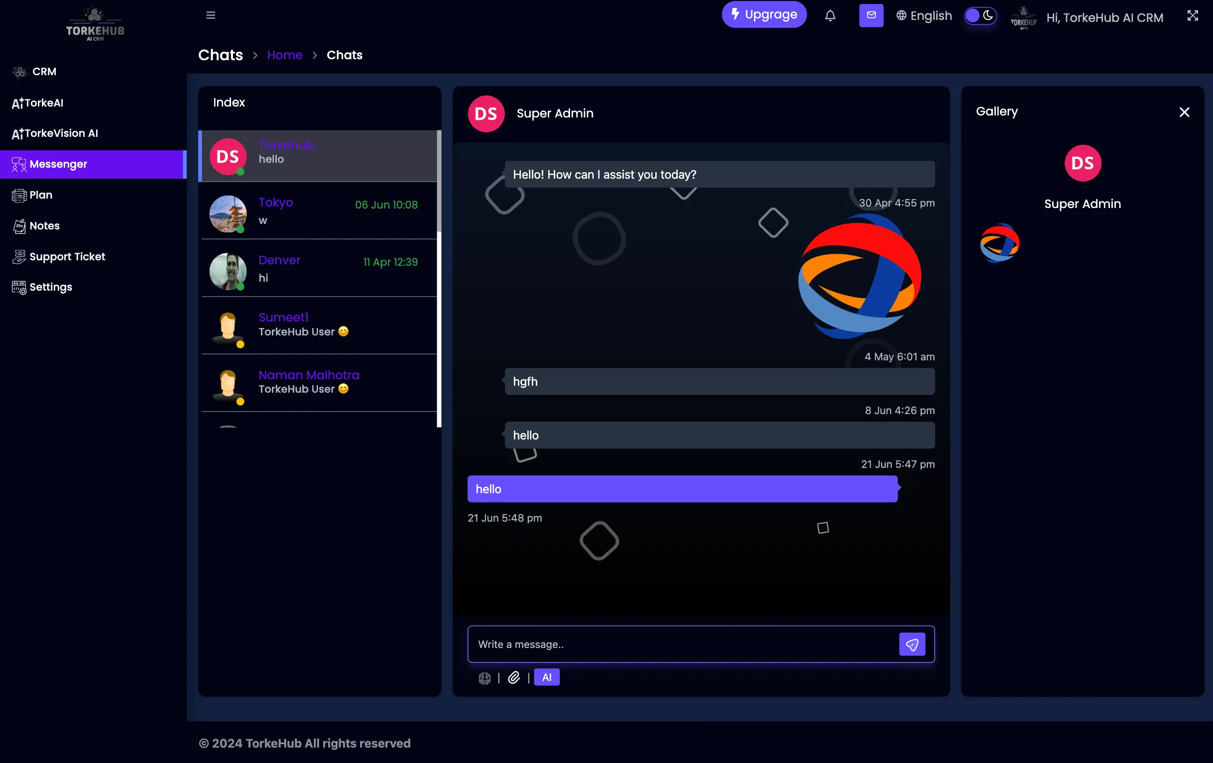 TorkeHUb AI CRM Messenger For Customer Relationship Management Software