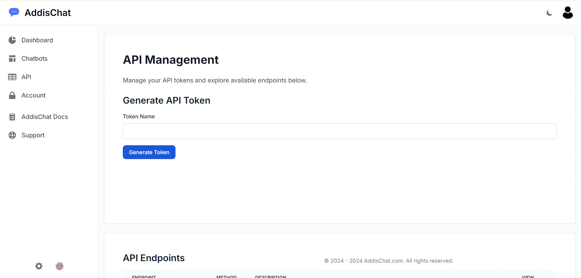 API Management Feature Of AddisChat