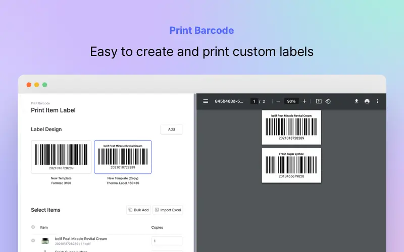 Barcode create and prinitng features of BoxHero - Inventory Management Tool