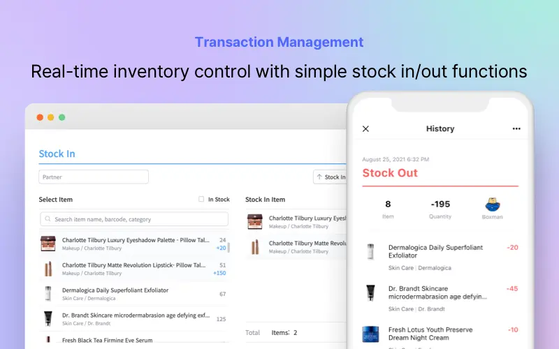 Transaction management feature BoxHero - Inventory Management Tool