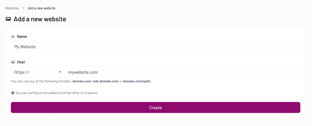 Feature Add a New Website