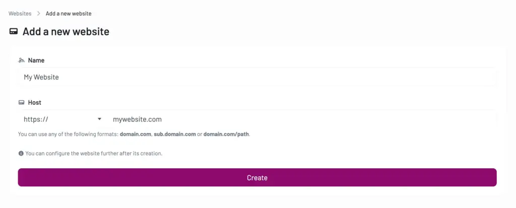 Feature Add a New Website