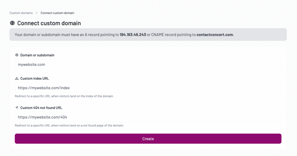 Contact Concert - Connect a Custom Domain