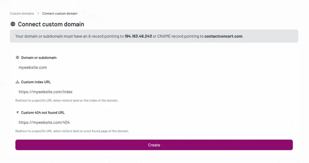 Contact Concert - Connect a Custom Domain