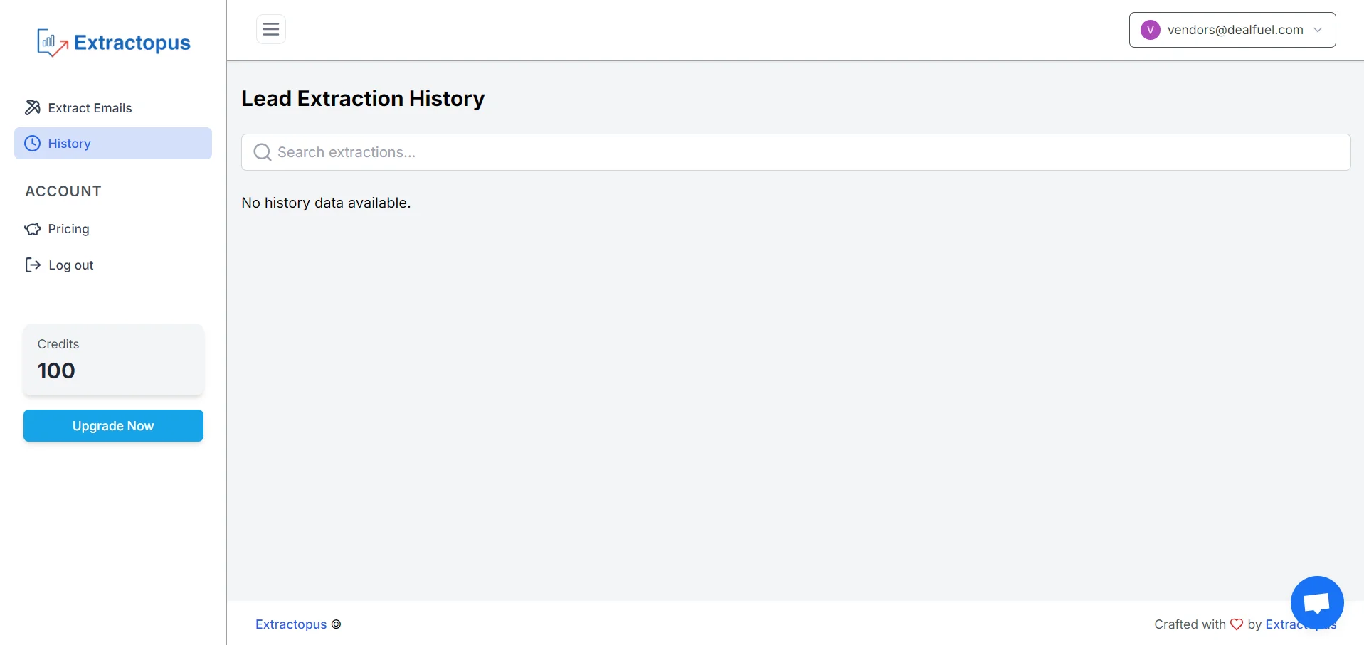 Extractopus Lead Generation history feature