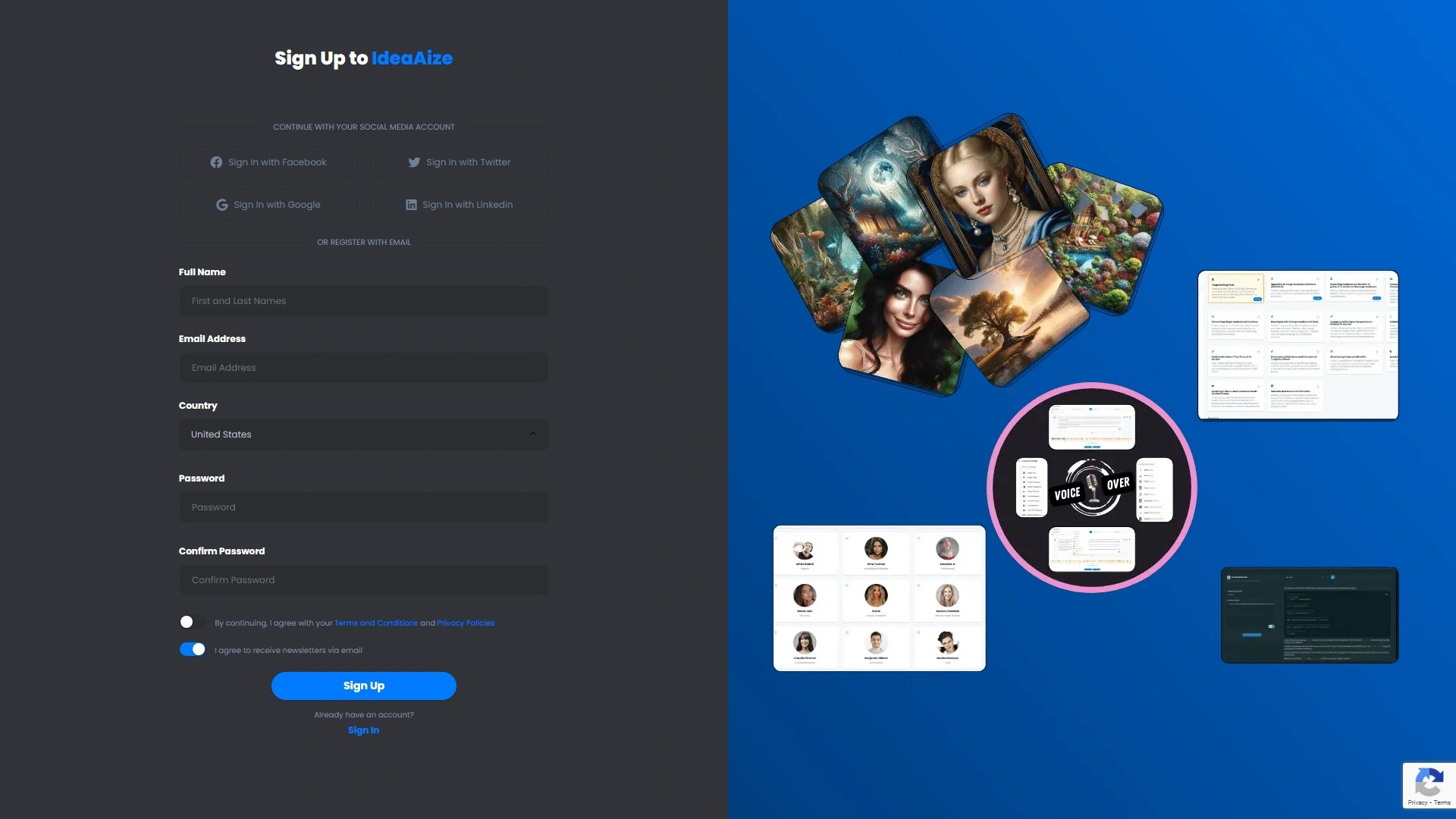IdeaAize - Register Preview