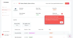 Partners list feature from PartnerPlace Partnership Management tool