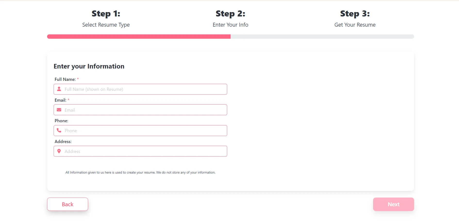 Enter info and create resume using AI