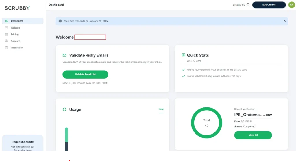 Scrubby Email validator Dashboard preview