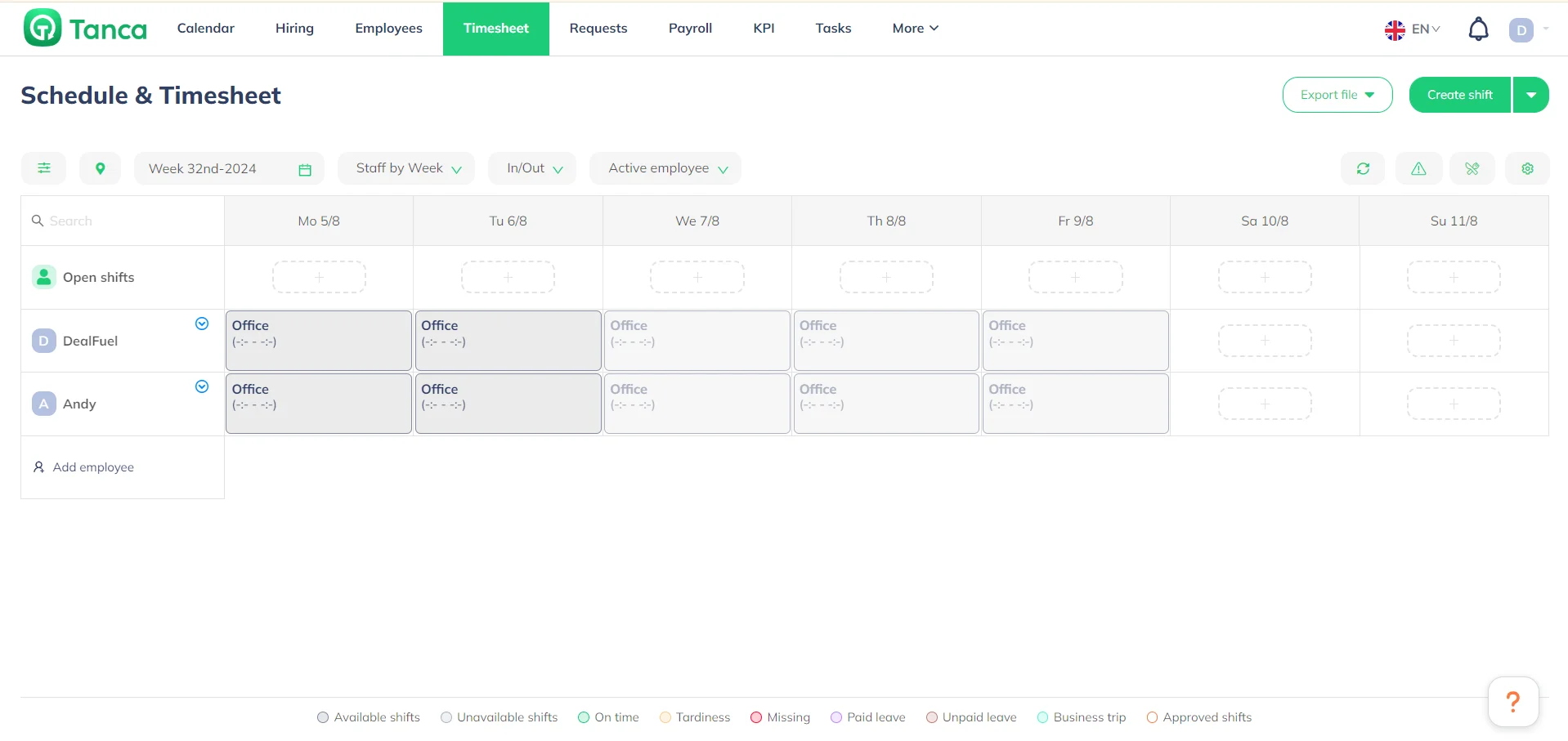 Tanca Employee Schedule and timesheet