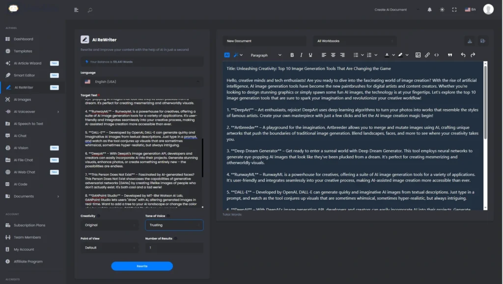 <b>User-Dashboard AI-Rewriter</b>