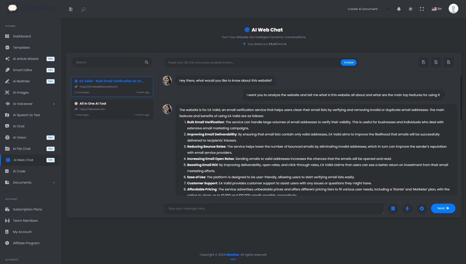 Preview of User-Dashboard-AI-WebChat
