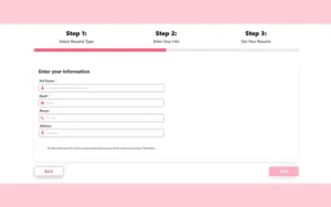 Enter your information on Quick Resume – AI Resume Generator