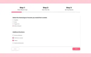 Select a resume type on Quick Resume – AI Resume Generator