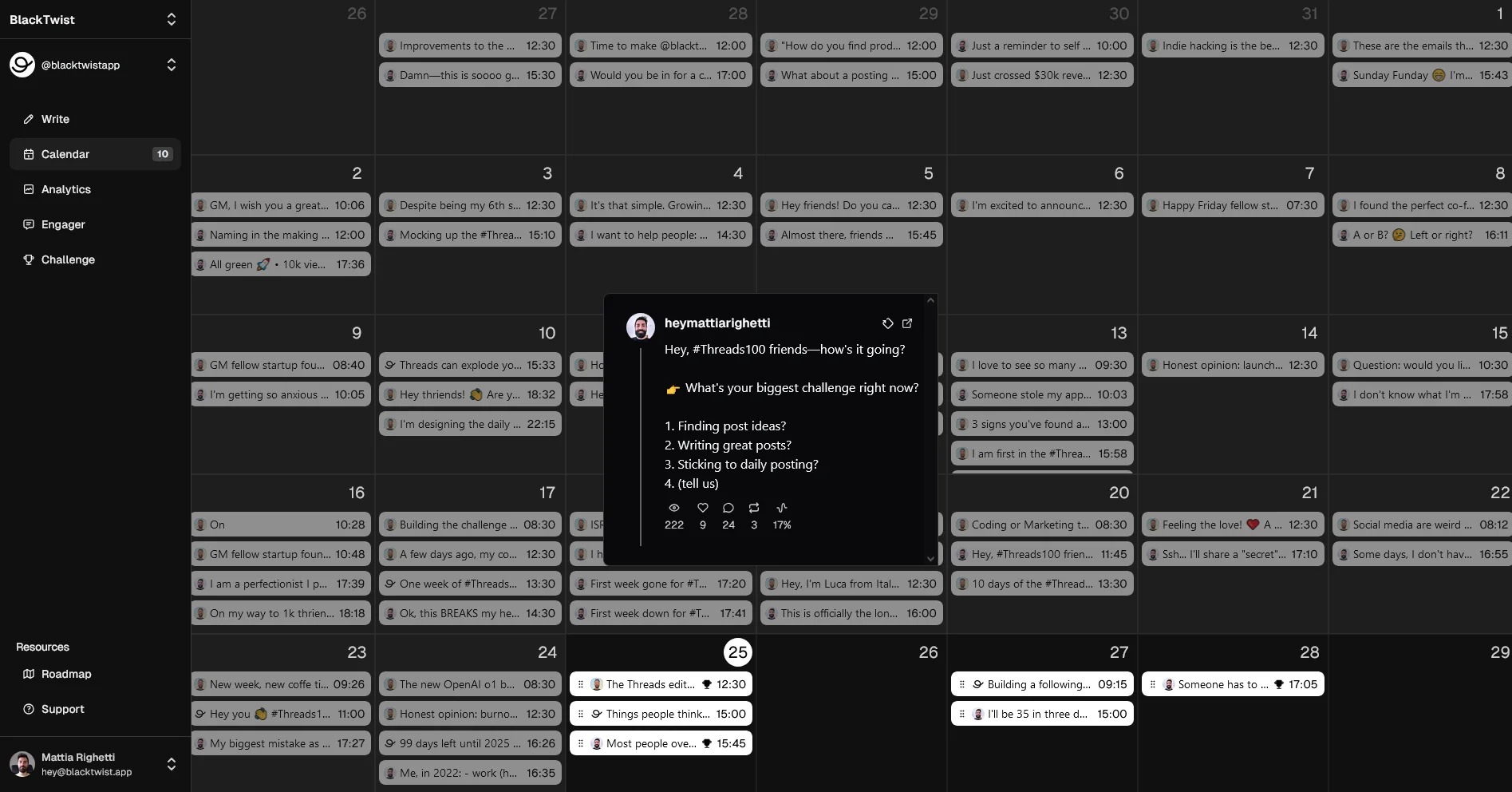BlackTwist Calendar Feature Social Media Automation For Threads