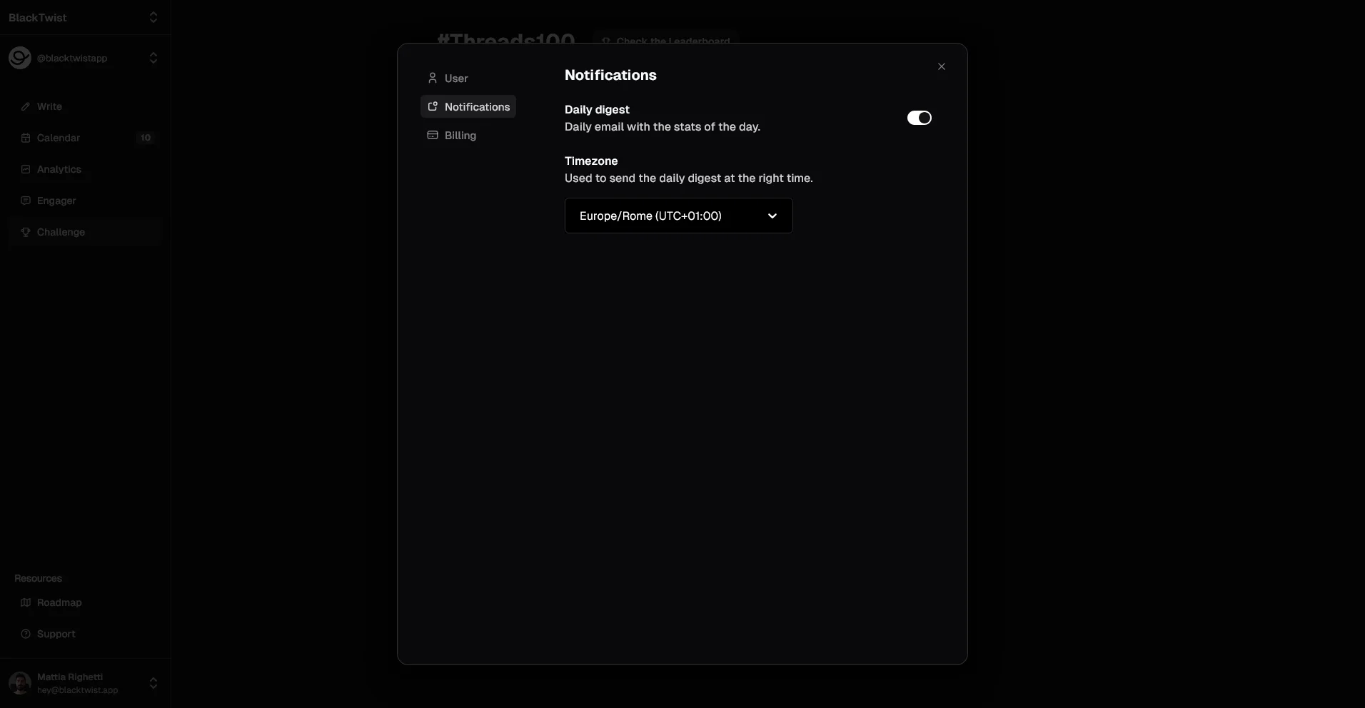 Notification Settings Feature of BlackTwist